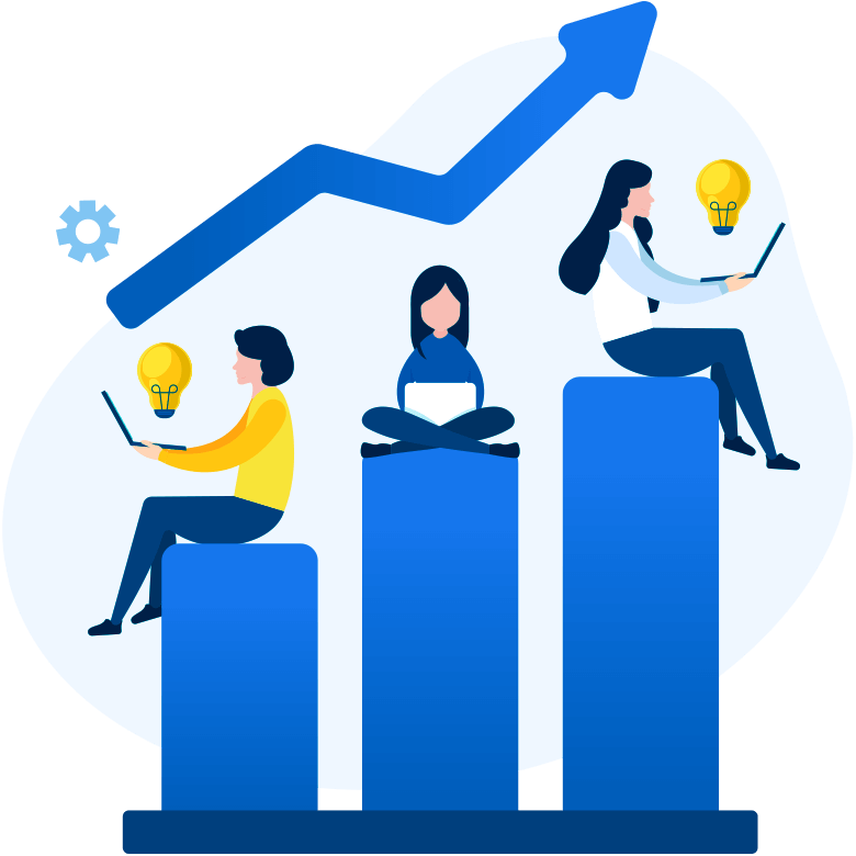 Team working with a business growth chart
